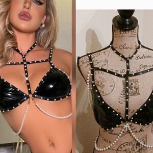Sugar Thrillz Sinful Patent Leather Pearl Bralette